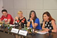 Pressekonferenz zu Vienna Pride: Christian Högl (HOSI Wien), StR. Sandra Frauenberger, Vizebg. Maria Vassilakou, Ewa Dziedzic (Foto: PID/Kromus)